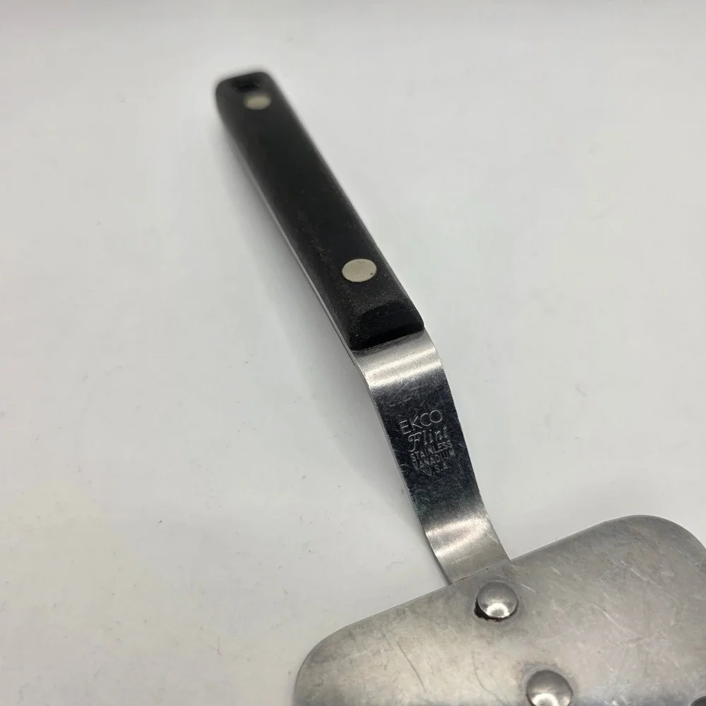 Vintage EKCO Flint Slotted Spatula Stainless Vanadium Black Handle USA Made